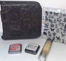 Tim Holtz Embossed Binder Stamp Storage Rubber Stamp Set Distress Ink Pad Lot