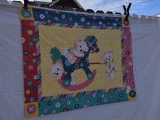 Vintage Handmade Baby Quilt Rocking Horse Teddy Bears And Buttons 40x32