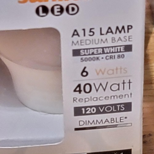 Sunlite LED A15 Lamp Medium Base 6W 40W Replacement 5000K 120V Dimmable CRI 80 - Picture 2 of 2