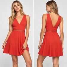 Free People King of My Heart Mini Dress Red Crochet Lace V-Neck Ribbed Size 0