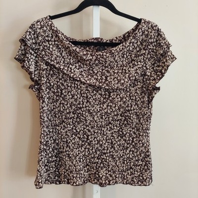 Connected Petites Medium Micro Pleat Ditzy Floral Top Off Shoulder 90s y2k