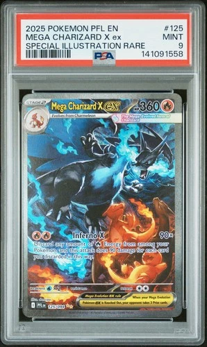 2025 POKEMON PFL EN-SPECIAL ILLUSTRATION RARE #125 MEGA CHARIZARD X EX PSA 9