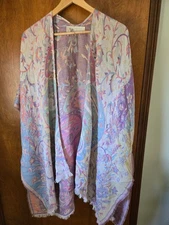 Vintage Floral Shaw 100% Viscose Made in India With Fringe Boho Beachy