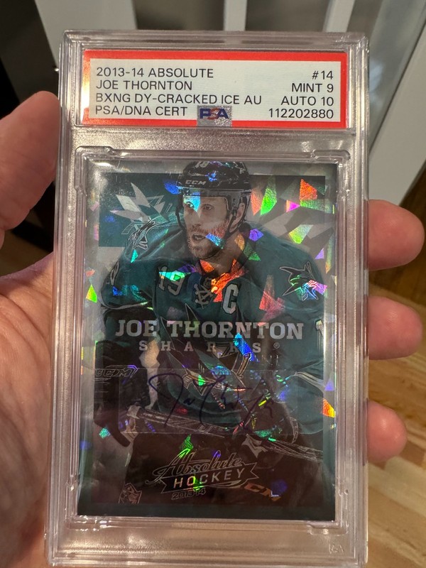 2013-14 Panini Absolute Boxing Day JOE THORNTON Cracked Ice PSA 9 AUTO 10 Pop 1