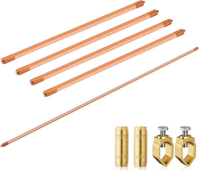 2 Pcs 8 Ft Ground Rod Kit - 5/8 Inch Plated Clad Copper Grounding Rod with Clamp