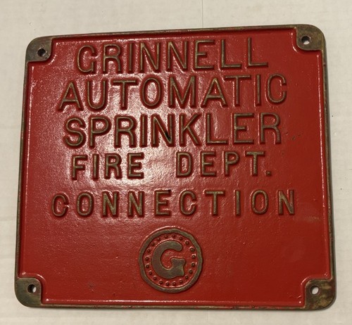 Grinnell Automatic Sprinkler Fire Dept. Connection Sign Old Vintage