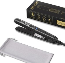 Mini Flat Iron, Ceramic Tourmaline Small Hair Straightener for Short Black