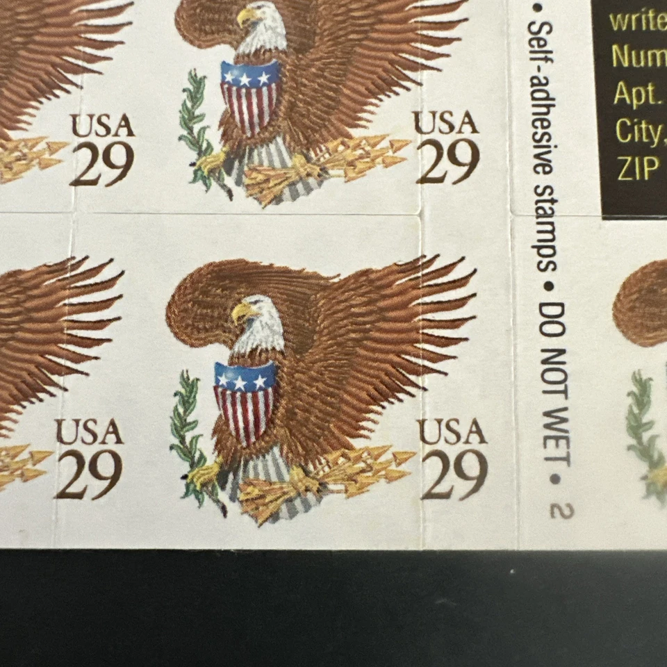 US Pane #2595a 29c Eagle, Brown  Not Folded Dramatic Die Cutting Shift, Scarce - Image 2 of 4