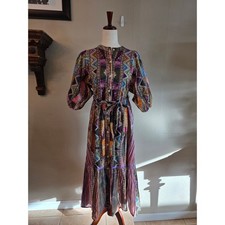 Anthropologie Ro's Garden Flirty Midi Dress SZ Small Colorful Boho