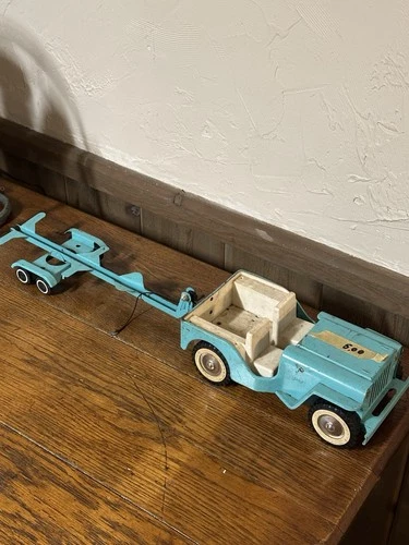 Tonka Blue Jeep with Trailer Pressed Steel & Plastic Toy Car Vehicle