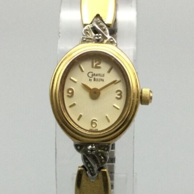Vintage Caravelle Bulova Diamond Watch Women Gold Tone Stretch Band New  Battery