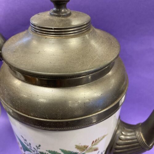 Antique Graniteware Enamel Pewter Floral Coffee Pot Manning Bowman 11” - Picture 8 of 21
