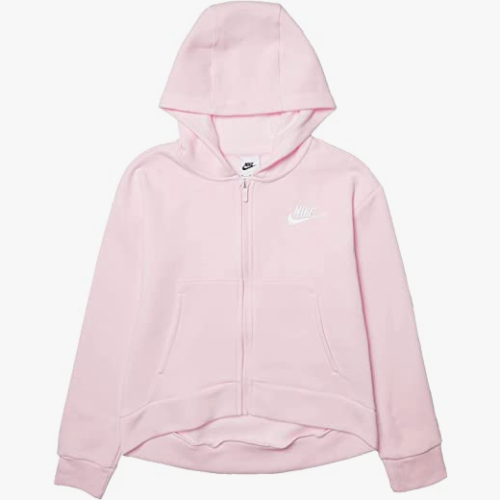 $45 Nike Girls Sportswear Club Fleece Full Zip Hoodie Cotton Pink size S (+) - Afbeelding 1 van 2