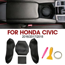 3 Pcs Leather Center Armrest Box Case Cover Trim For 2018/2017/2016 Honda Civic
