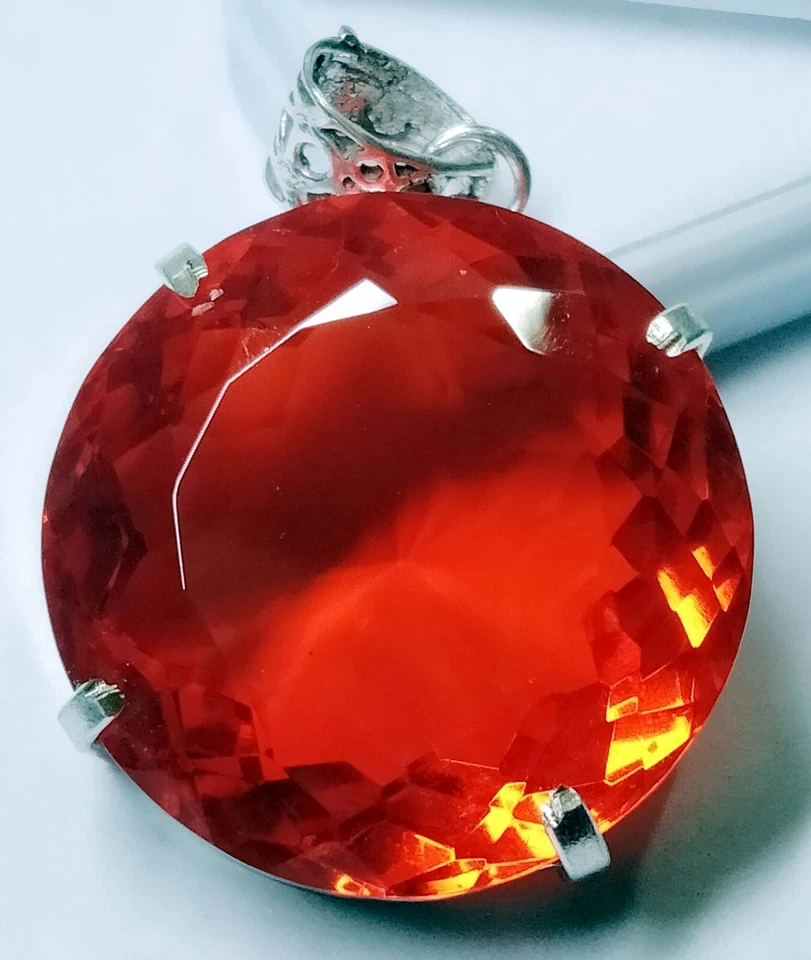 Colgante corte redondo 122,35 quilates ópalo de fuego mexicano certificado piedra preciosa natural PD042 Foto 3 de 4