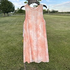 Calvin Klein Dress Peach Summer Floral Print Sleeveless Tank Trapeze Lined 8