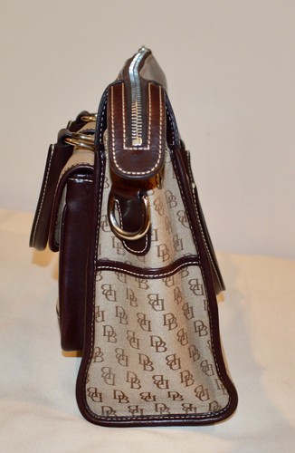 Dooney & Bourke Authentic Large Leather & Fabric Handbag Two Outer Pockets - Picture 11 of 12