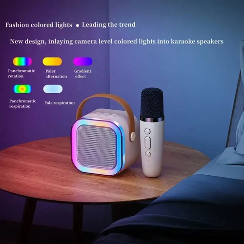 Mini Karaoke Maschine Tragbarer Bluetooth Lautsprecher mit 2 Drahtlosen Mikrofonen Geschenk - Bild 6 von 19