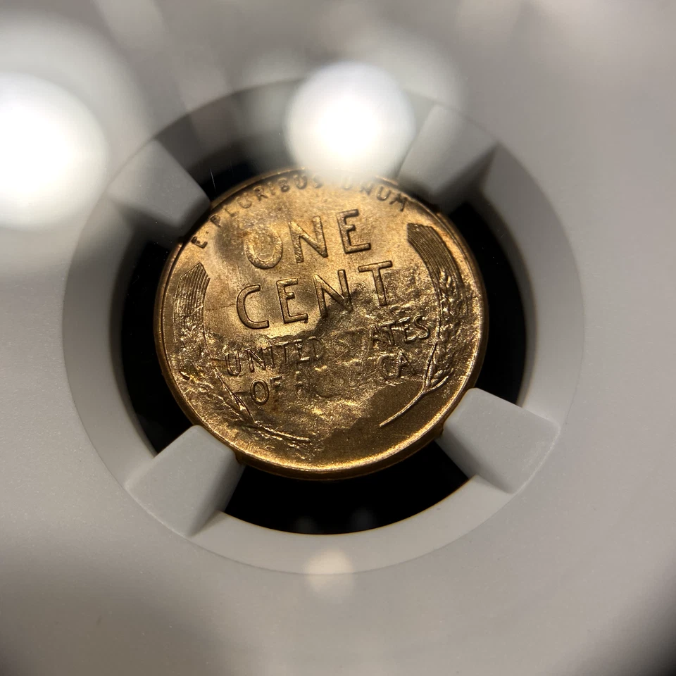 1950 S 1C NGC MS64 RD Lincoln Wheat Penny Mint Error Reverse Struck Thru Through - Image 3 of 4