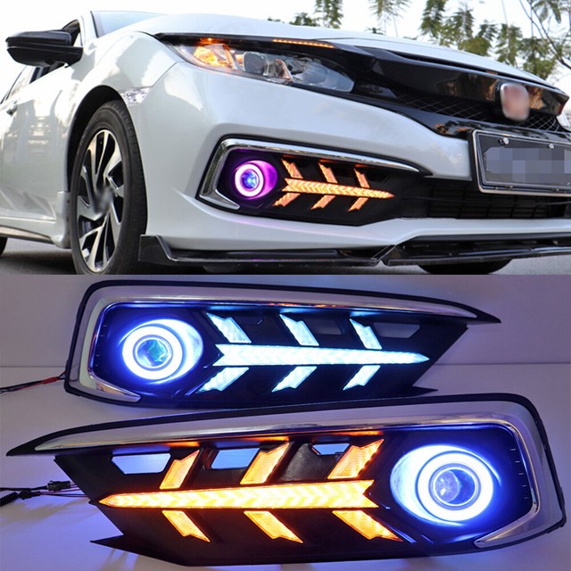 For Honda Civic 20192020 FISHBONE LED DRL COB Angel Eyes Fog Light