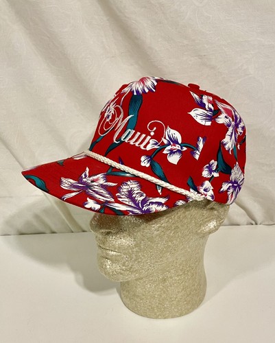 Vtg Trucker Hat Snapback Rope Bill Floral Print San Sun One Size “Maui” Hawaii