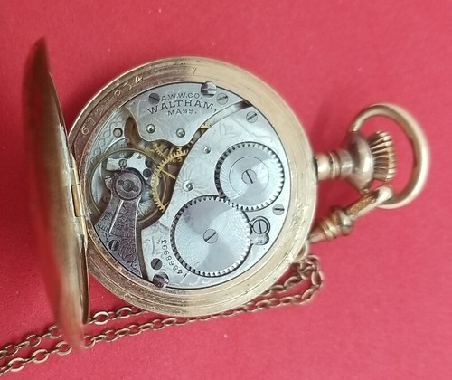 Antique Waltham Manual Wind Pocket Watch Movement With Chain. Nice! - Picture 8 of 12