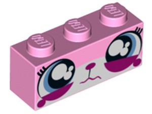 Lego 1 Bright Pink 1x3 printed brick block with cat face and wide eyes NEW