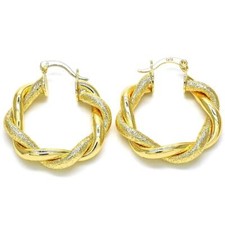 Women's 14K Gold Filled Twist Rope Design Glitter Round Hoop Earrings 30mm-60mm