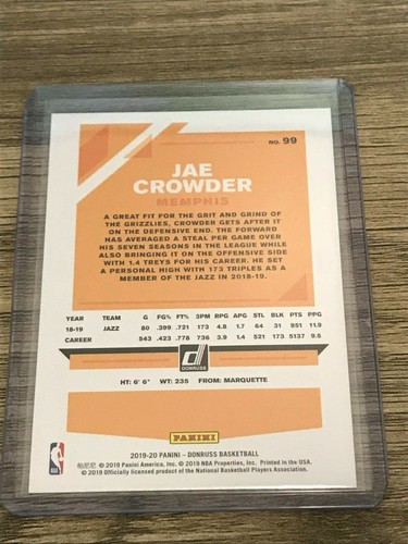 Jae Crowder 2019 Panini Donruss Green Yellow Laser Memphis Grizzlies card #99 - Picture 2 of 2