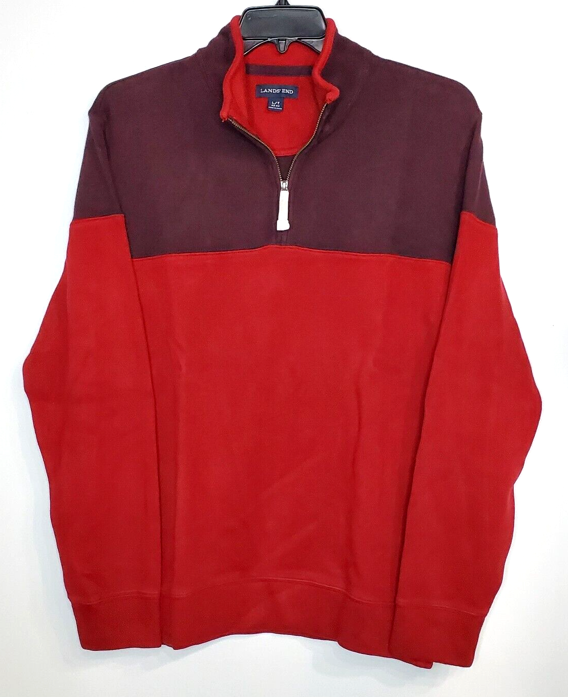 Lands End Mens Sweater Red 1/4 Zip Pullover 100 Cotton Knit SZ L/T 42