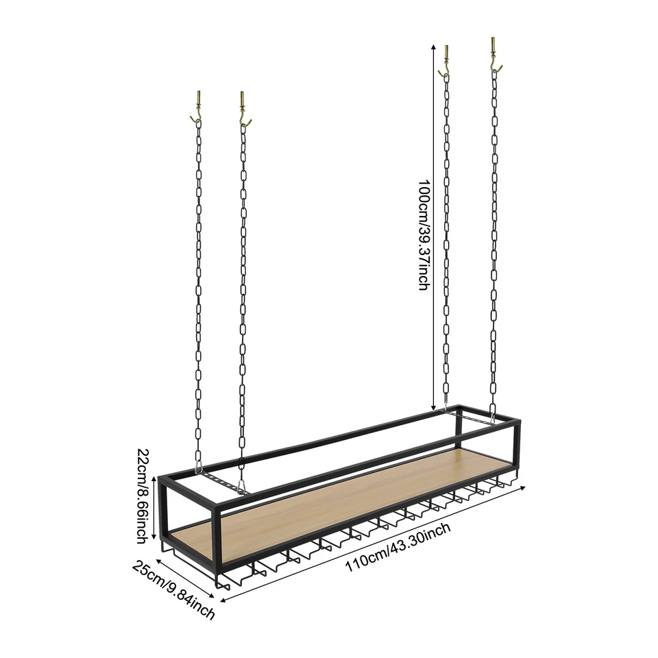 Vintage H?ngereal Wine Glass Shelf Ceiling Shelf Bars Wine Rack Bottle Rack 110cm - Image 2 of 4
