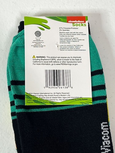 Hey Arnold Crew Socks Black Green Nickelodeon Basketball Men’s 6-13 90s New - Picture 6 of 6