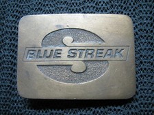 BLUE STREAK TECHNOLOGIES LOGO BELT BUCKLE VINTAGE RARE C D Hit 1980s USA 