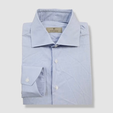 275 Canali Italy Men Blue Houndstooth Long-Sleeve Dress Shirt Size 15/38