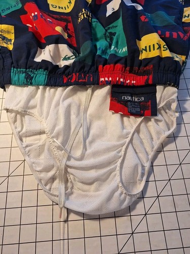 Vintage Y2K Nautica L Wind Surfing Diving WaterSking All Over Swim Trunks Polo - Picture 7 of 9