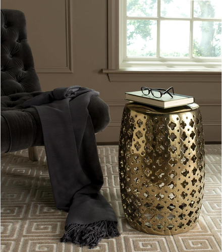 ACS4531F Lacey Glazed Ceramic Decorative Garden Stool, 0, Gold - Picture 2 of 3