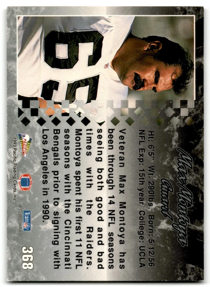 1993 Pacific Max Montoya Los Angeles Raiders #368 - Image 2 of 2