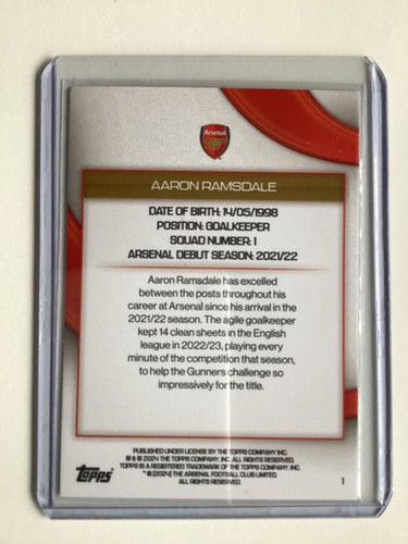JUEGO EQUIPO TOPPS ARSENAL 2023/24 PARALELO AARON RAMSDALE 072/125 - Imagen 2 de 2