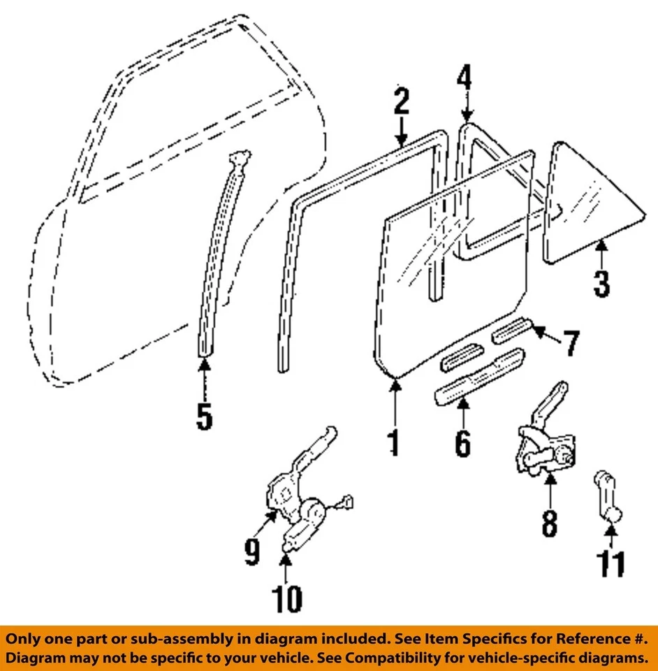 Vidrio de ventilación de puerta trasera derecha OEM 1997 1998 1999 2000 2001 2002 Ford Escort Foto 2 de 3