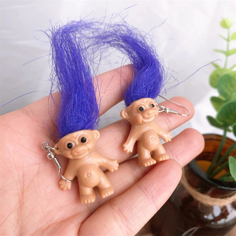 Purple Troll Doll Dangle Earrings