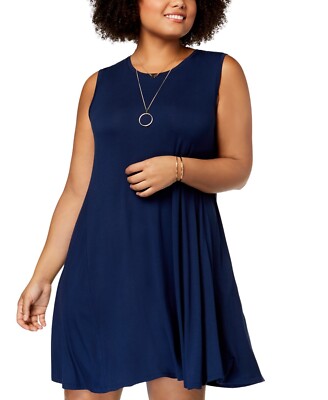 Style Co Women Navy Blue Crew Neck Sleeveless Swing Dress Plus Size 0X      4927