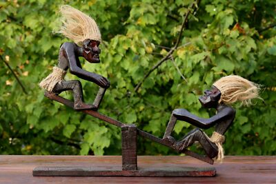 Wooden Hand Carved Primitive Statue Teeter Tottering Seasaw Tiki Tribal African