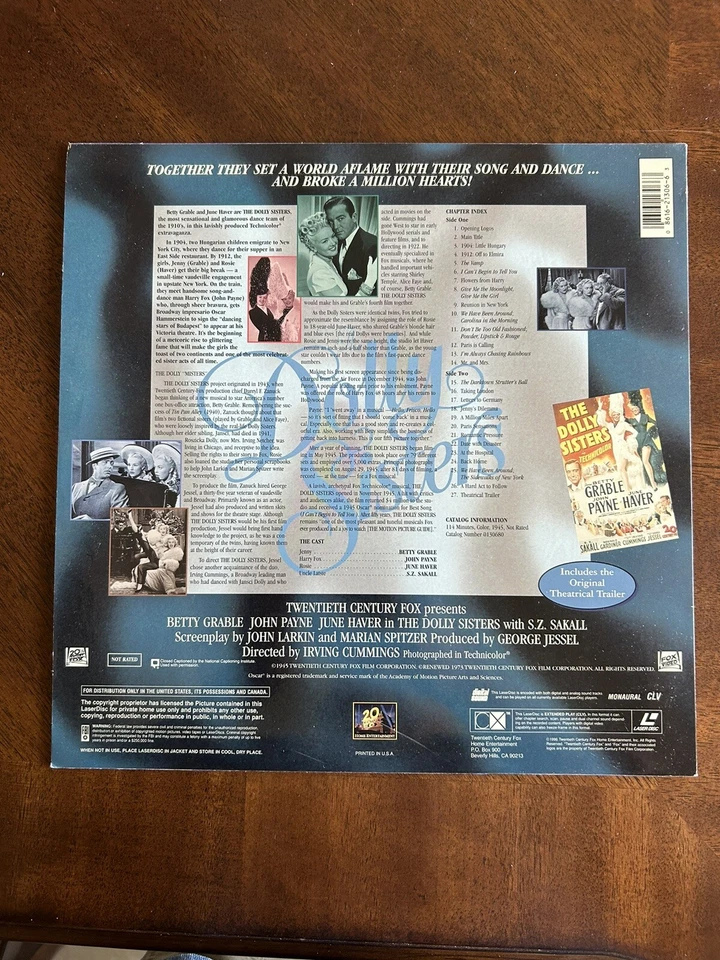 THE DOLLY SISTERS - Betty Grable - LASERDISC - LIKE NEW - Image 2 of 2