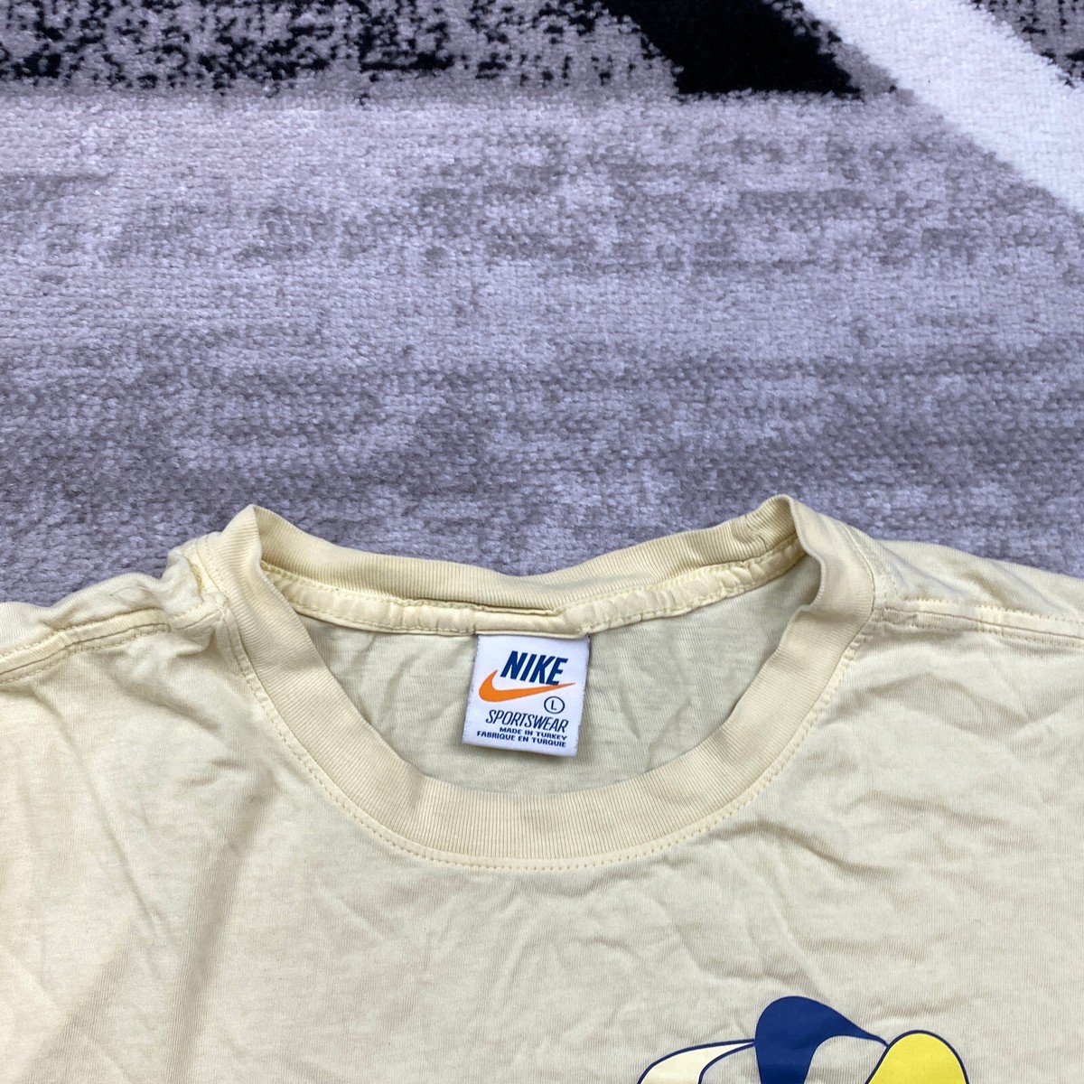 Vintage Nike Pinwheel Shirt Large Yellow Blue Spellout