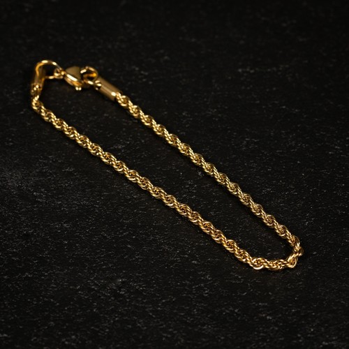 Men's Hip Hop Twisted Gold Plated 316 Stainless Steel Rope Chain Bracelet - Picture 2 of 4