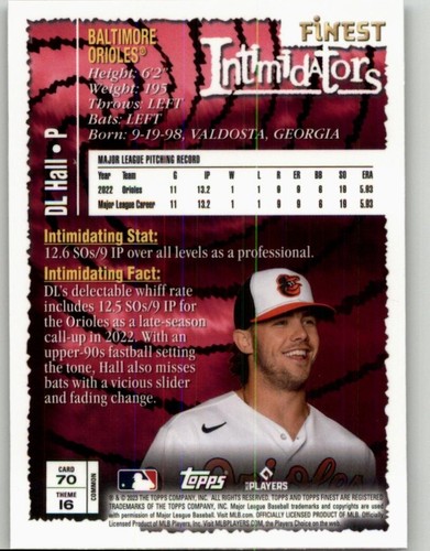 2023 Topps Finest Flashbacks DL Hall Rookie #70 RC Baltimore Orioles - Picture 2 of 2