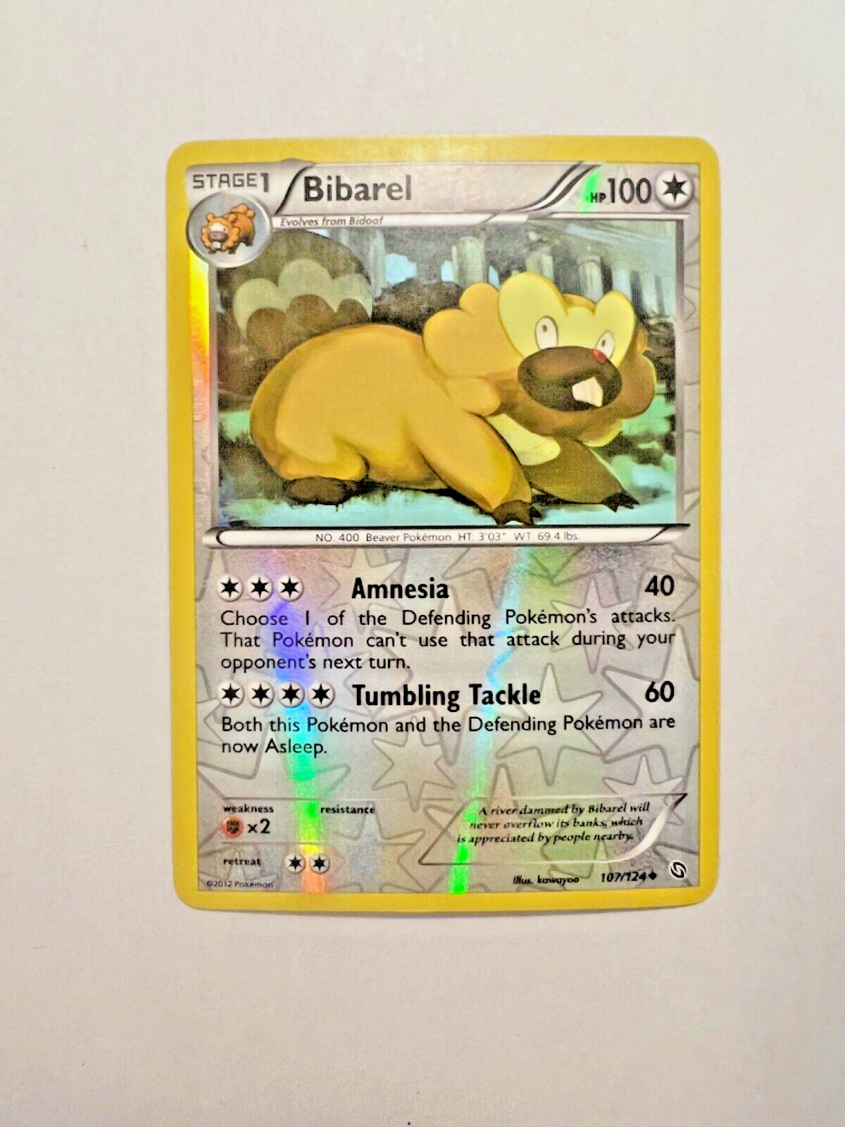 Bibarel Pokemon Card Reverse Holographic 107/124 BW Dragons Exalted Holo 2012