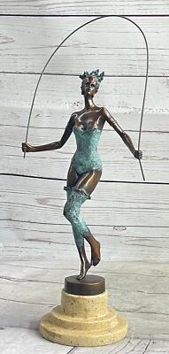Art Deco Beauty: Bronze Statue of a Female Dancer Holding a Loop by Milo Deal