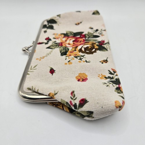 Coin Purse Floral "LOVE/Skull" Pouch Kiss-Lock Buckle Change Carrying Bag Wallet - Picture 2 of 5