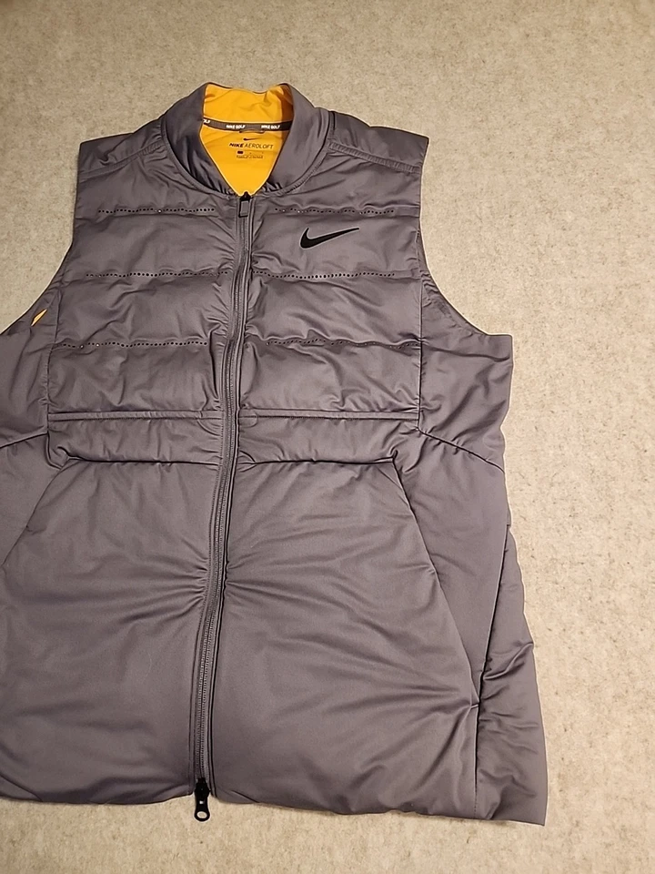 Colete acolchoado Nike Golf Aeroloft masculino zíper completo cinza amarelo desempenho colete tamanho G - Imagem 3 de 4